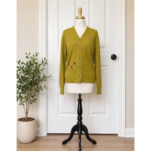 Vtg Womens Haymaker Cardigan Sweater Orlon Acrylic Mustard Golf Old Money Preppy